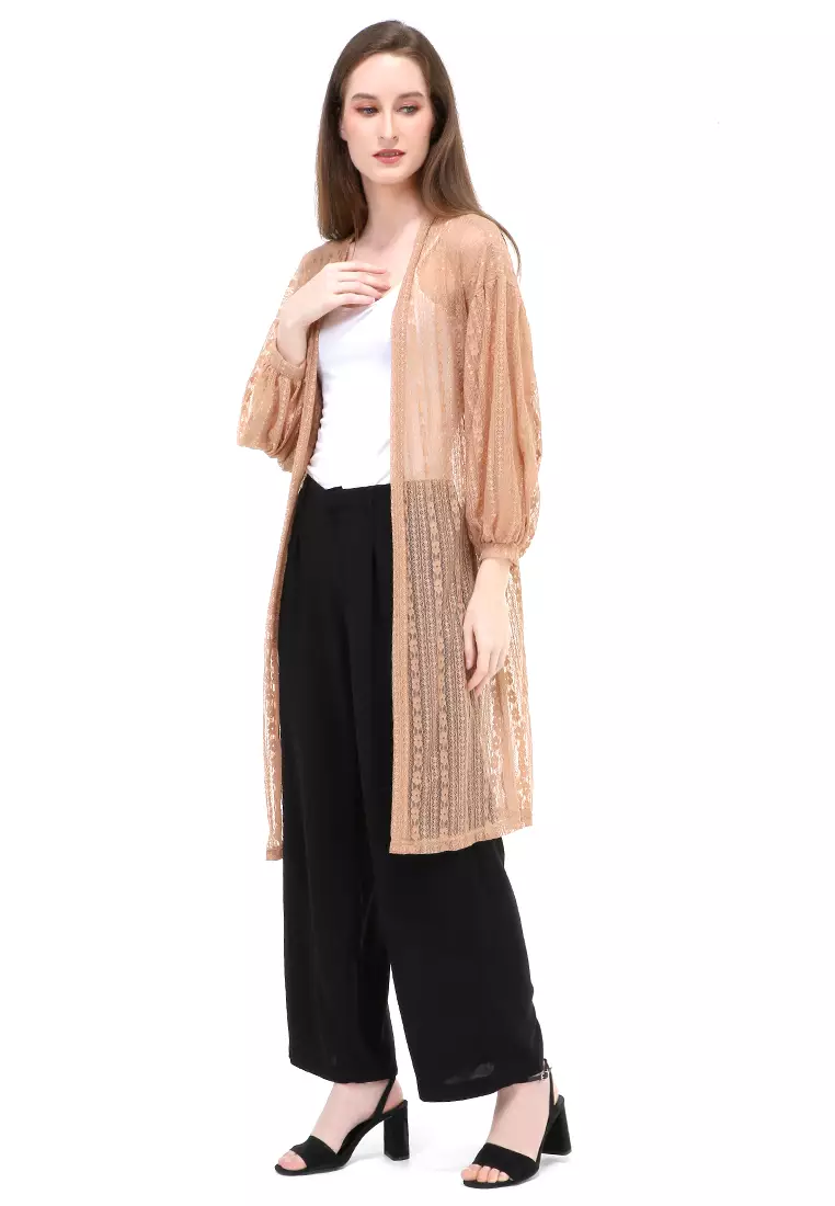 Shevia Cardigan Long Sleeves Wanita Design Elegant Atasan - Khaki
