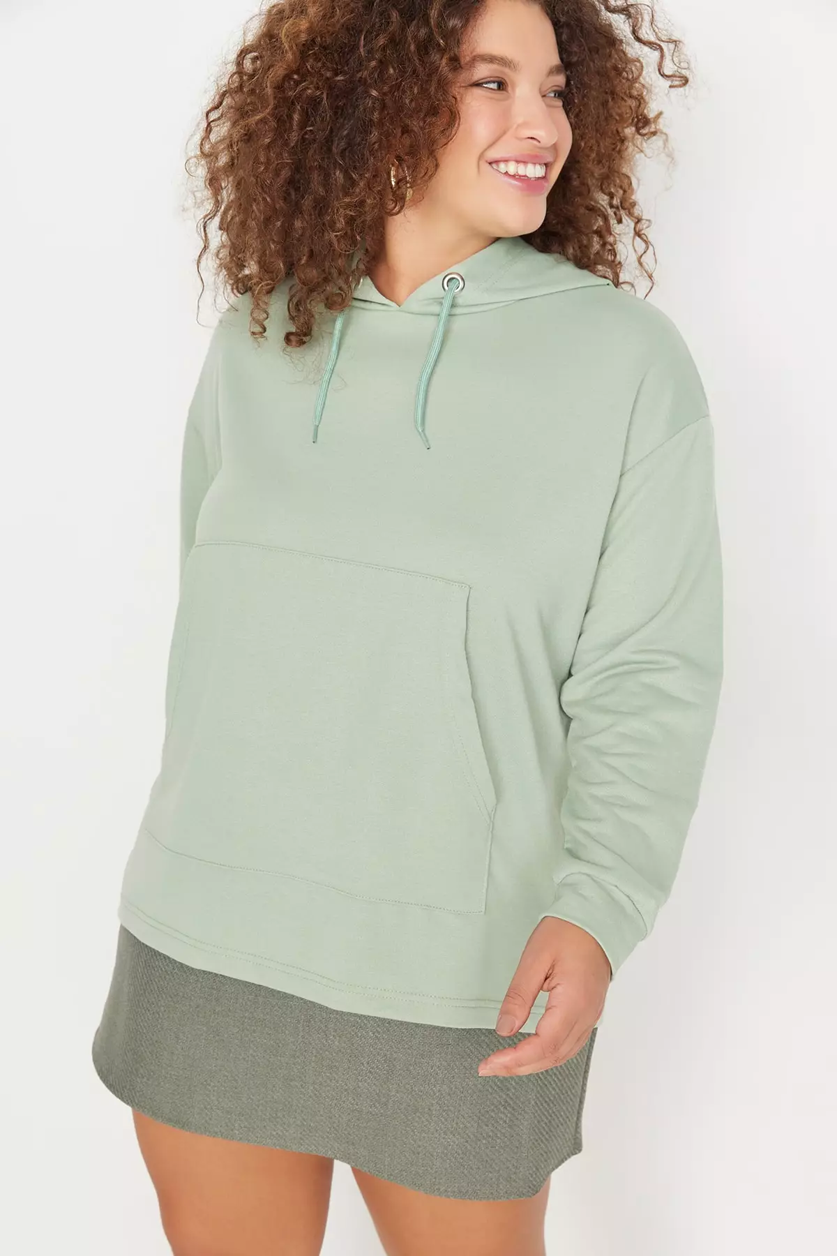 Buy Trendyol Plus Size Mint Hoodie Boyfriend Thin Knitted