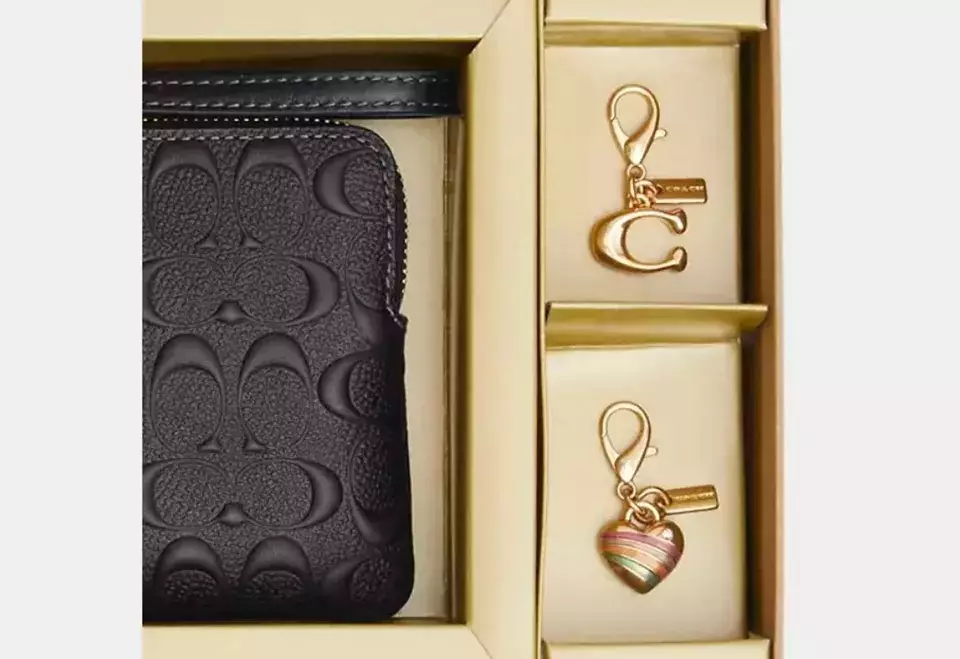 CF358 Complete Boxed Corner Zip Wristlet Dbs Black + 2 Accessories