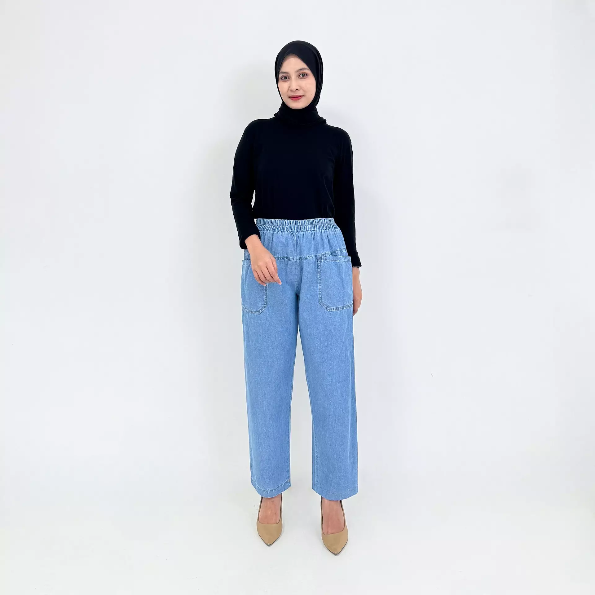 Ina Baggy Denim Pants LIGHT BLUE Celana Panjang Soft Jeans Wanita 