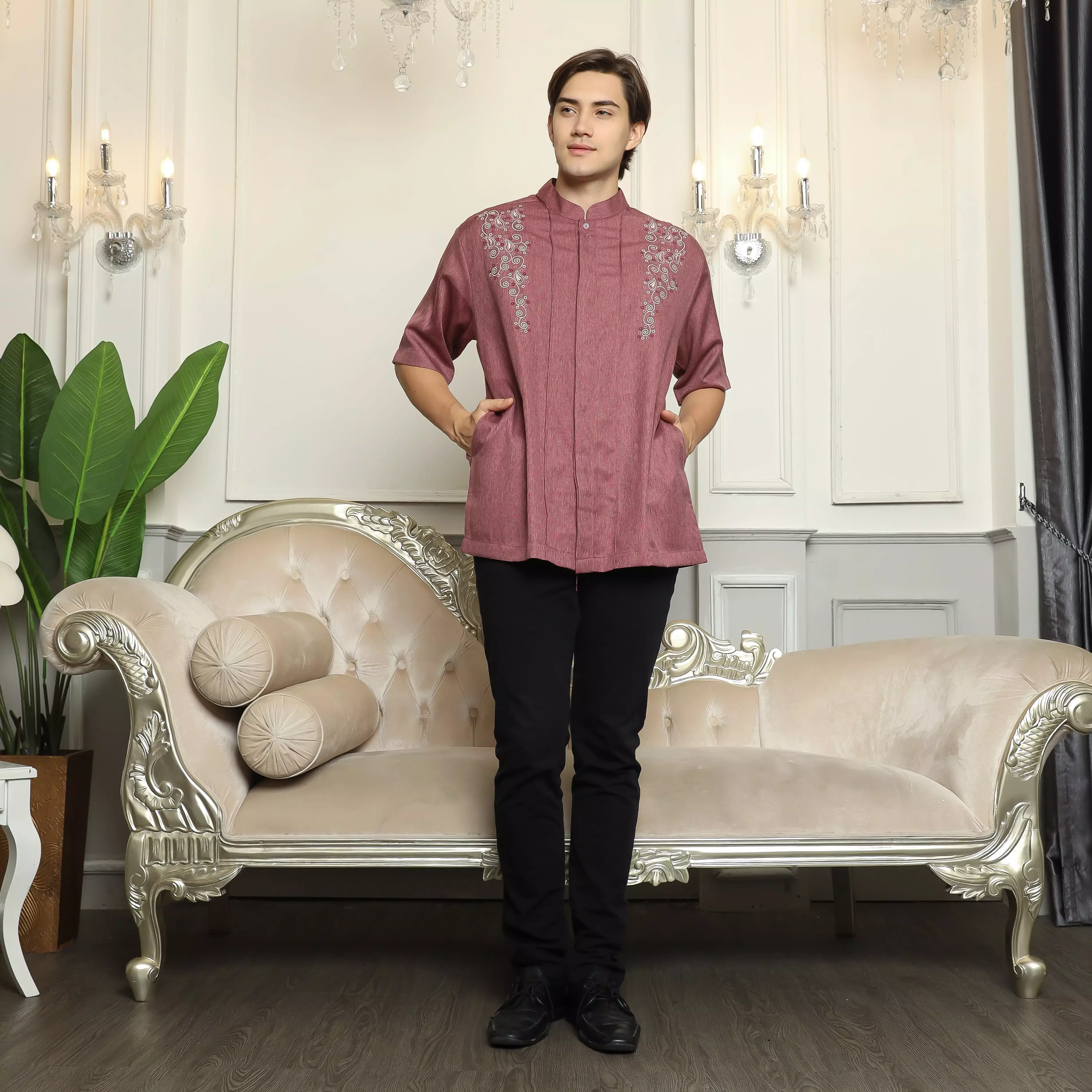 Baju Koko KK 41 Burgundy Lengan Pendek