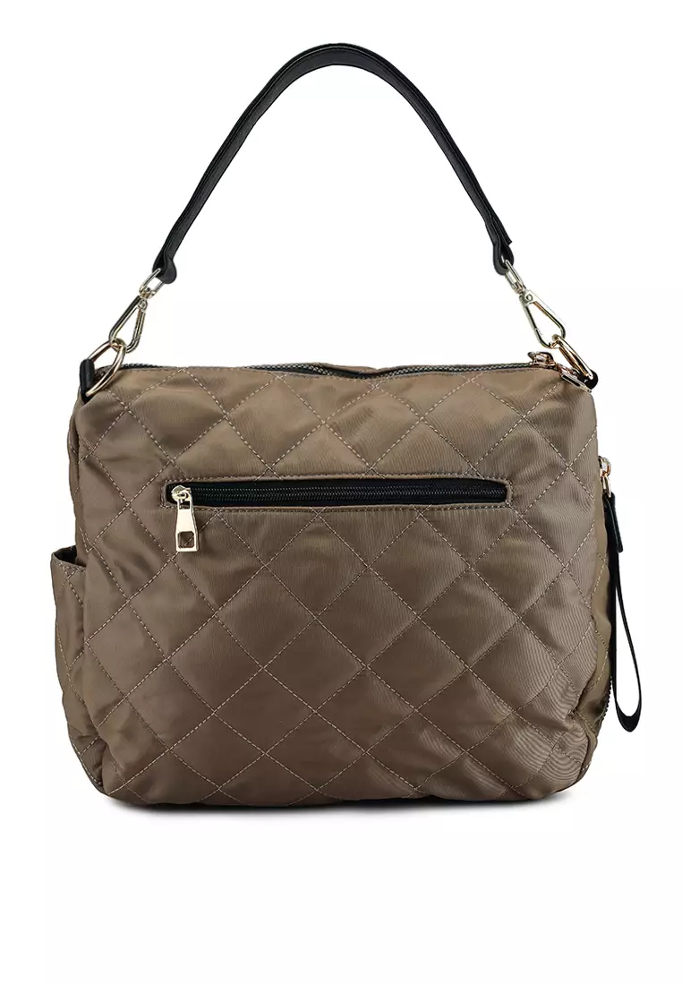 Quilted Nylon Convertible Shoulder Bag