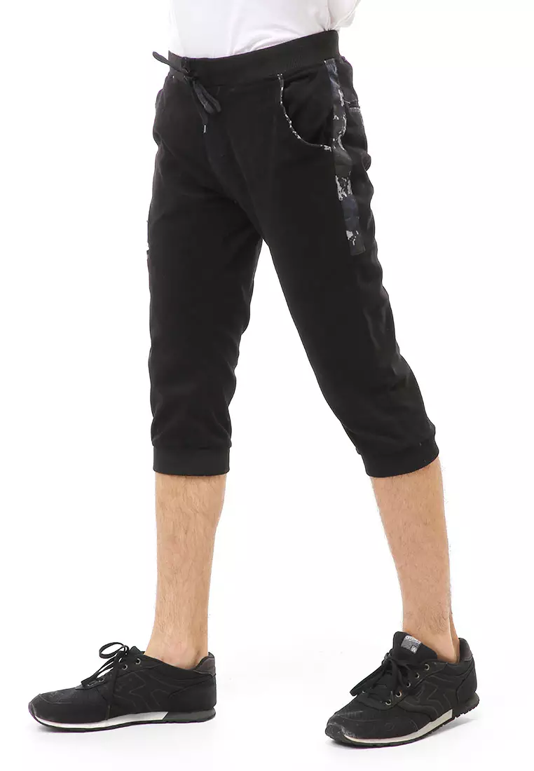 Rishham Short Pants Celana Jogger Pendek Pria List Camouflage Material Canvas Twill ORIGINAL - Black