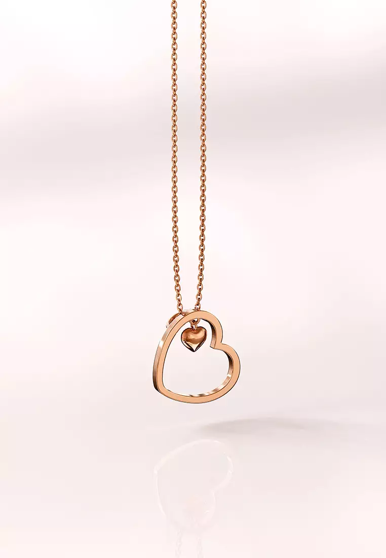 Solid 925 Sterling Silver Rose Gold Filled Joined Heart-Shaped Pendant Necklace
