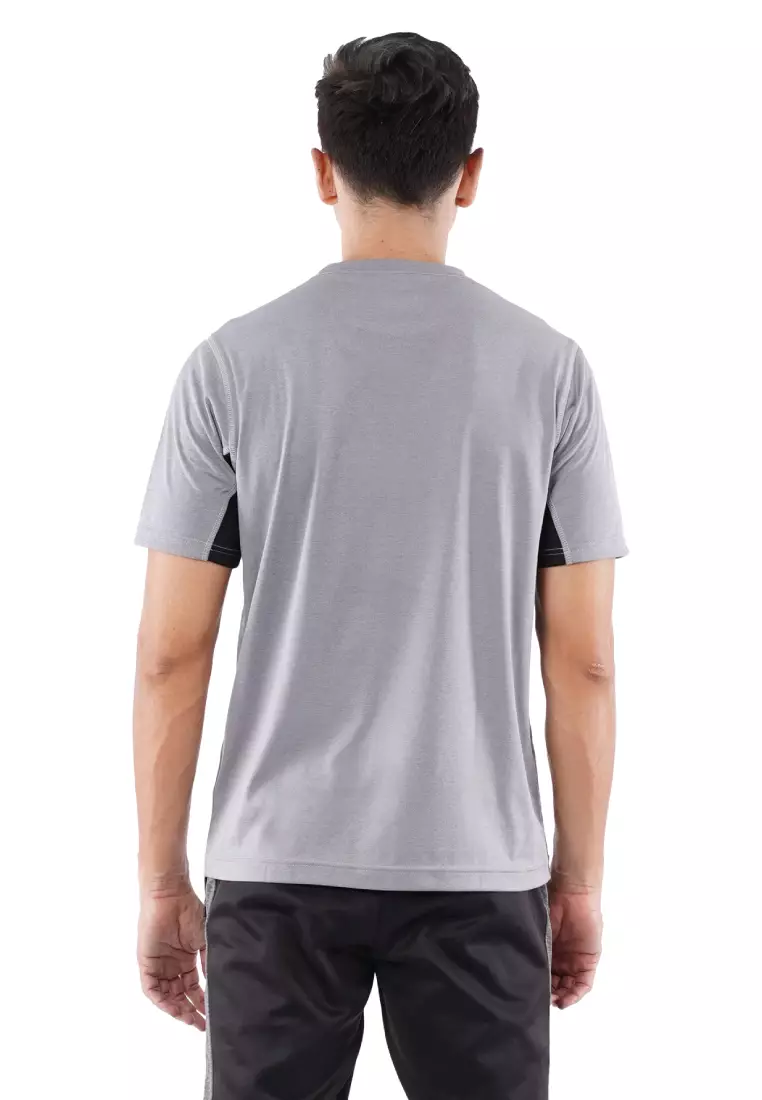 Tiento Kaos Olahraga Lari Lengan Pendek Baju Running Gym Fitness Sport Dry Fit Grey Heater Extra Lite Pria
