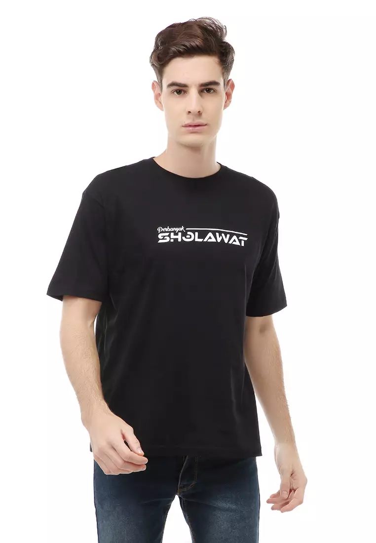 T-Shirt Atasan Kasual Pria Shalawat Lengan Pendek Material Cotton ORIGINAL - Black