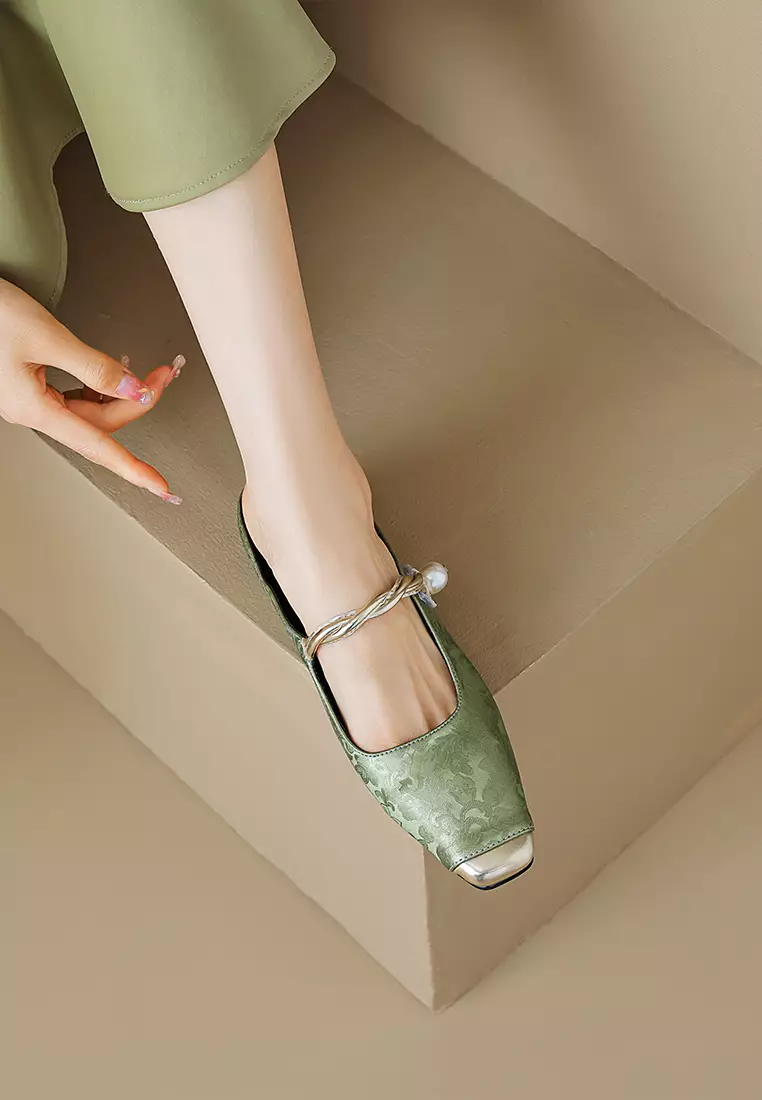 3.5CM Pearl Strap Satin Mules WW958-3