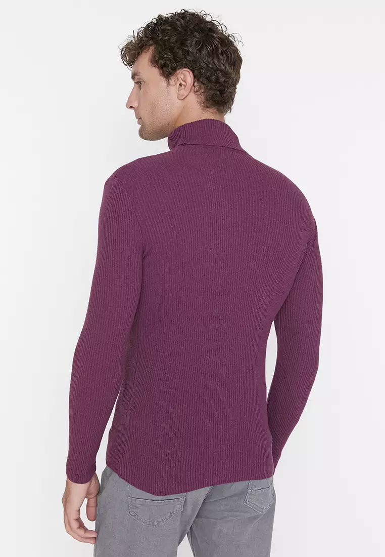Buy Trendyol Purple Men's Slim Fit Turtleneck Corduroy Knitted