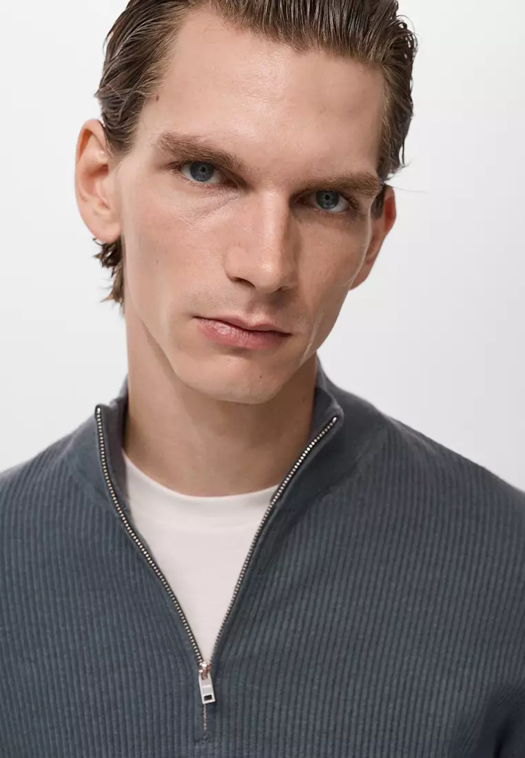 Ribbed Sweater With Zip Neck