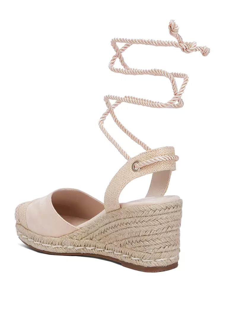 Beige Lace-Up Crochet Espadrilles