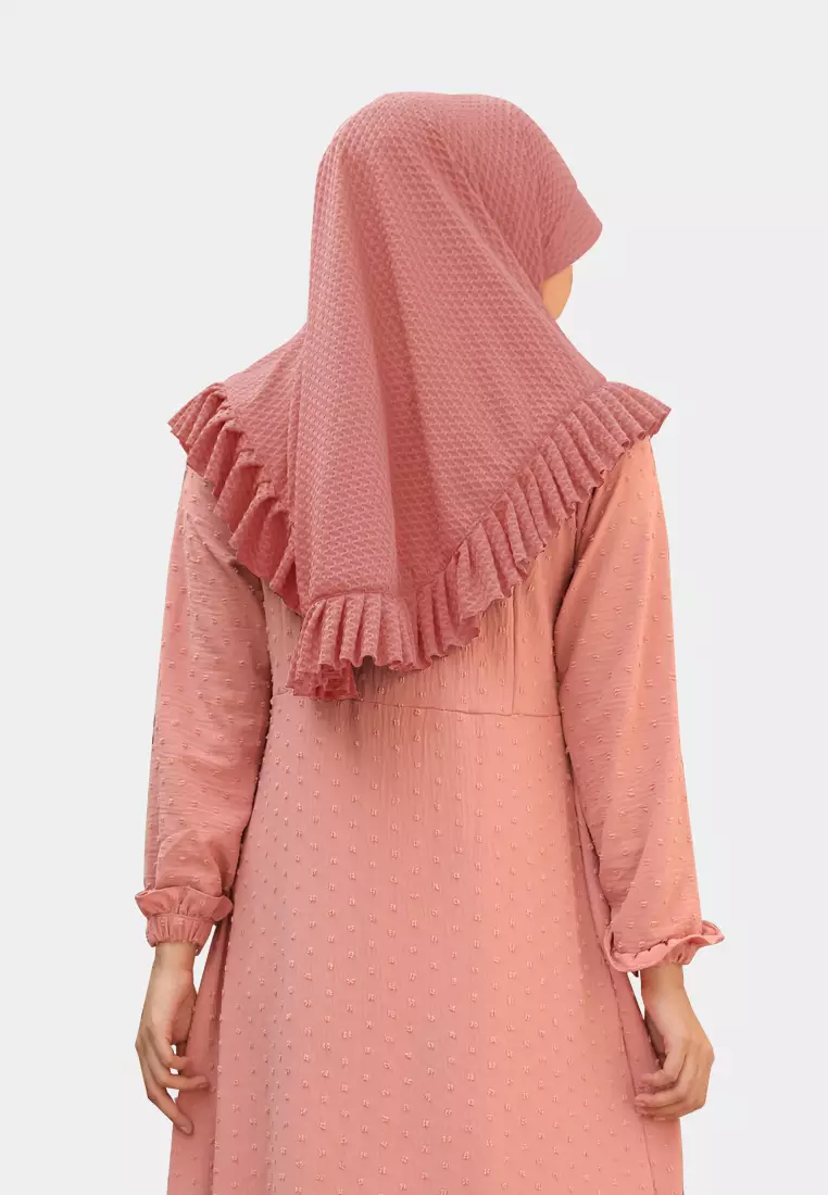 Cotton Bee - Sabeen Bergo Ruffle | Hijab Instan | Bergo Pad | Daily Hijab - Flower Pink