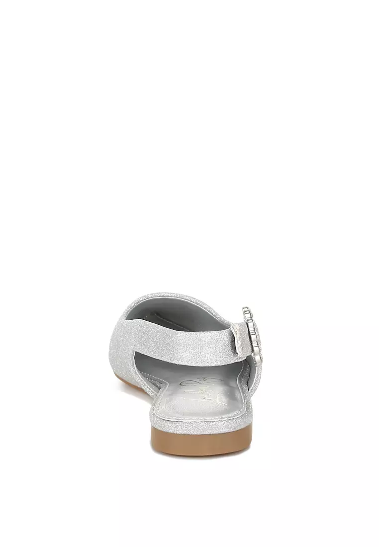 Glitter Slingback Flat Sandals in Silver