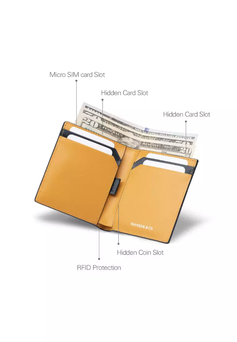 Maverick & Co. Cosmopolitan Pocket Leather Wallet (Navy & Orange)