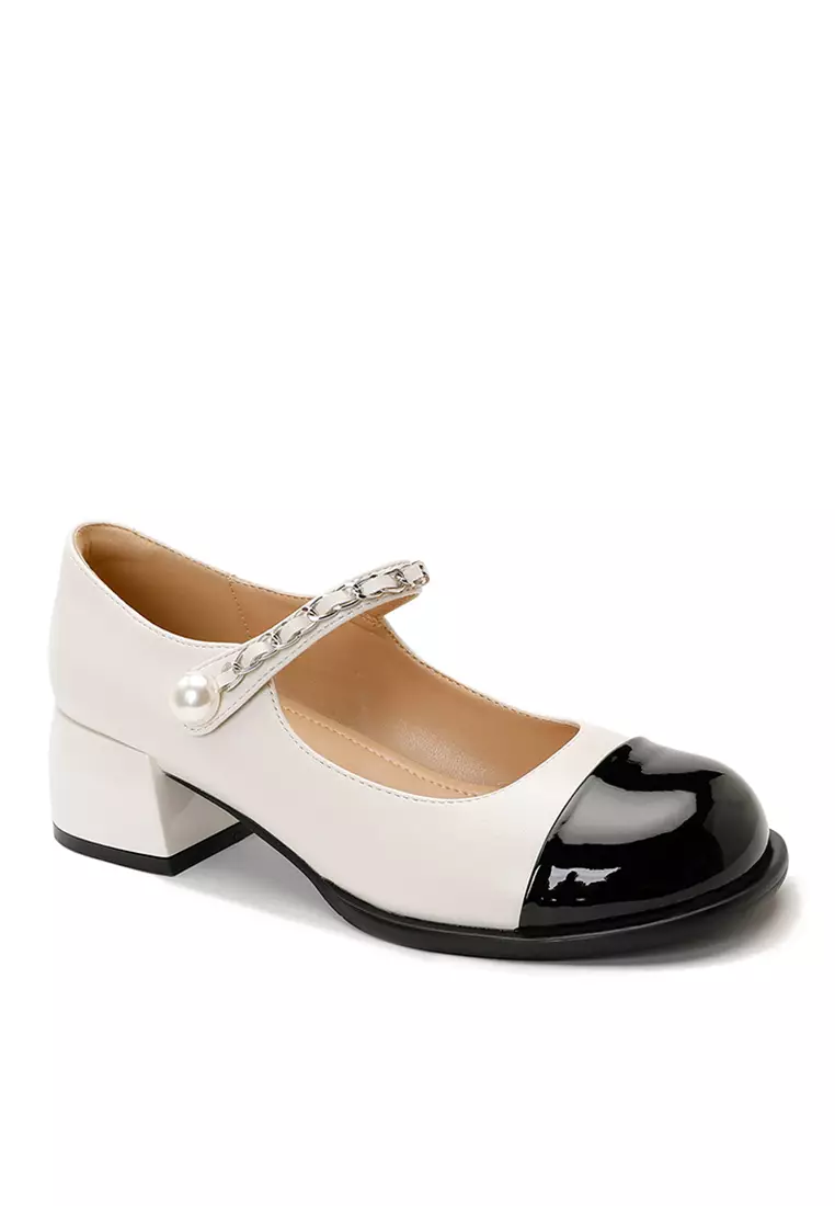 4CM Color Matching Pearl Strap Mary Jane Shoes TE3902-3
