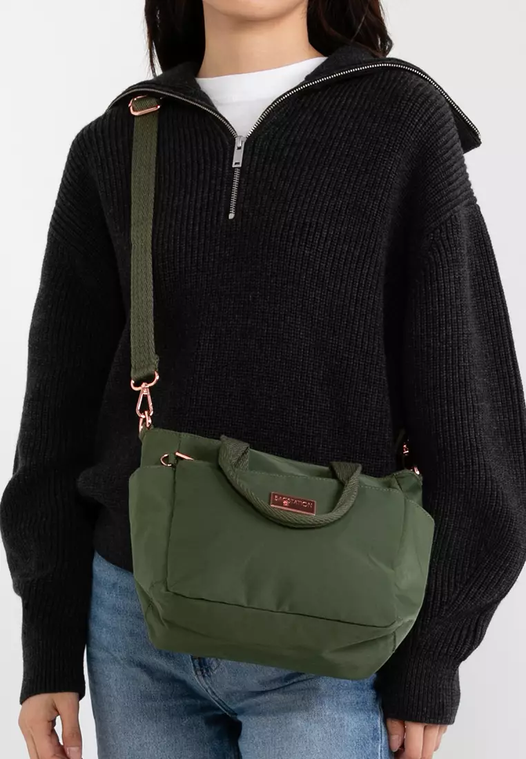 Rose Gold Series Crinkle Nylon Convertible Top Handle Bag