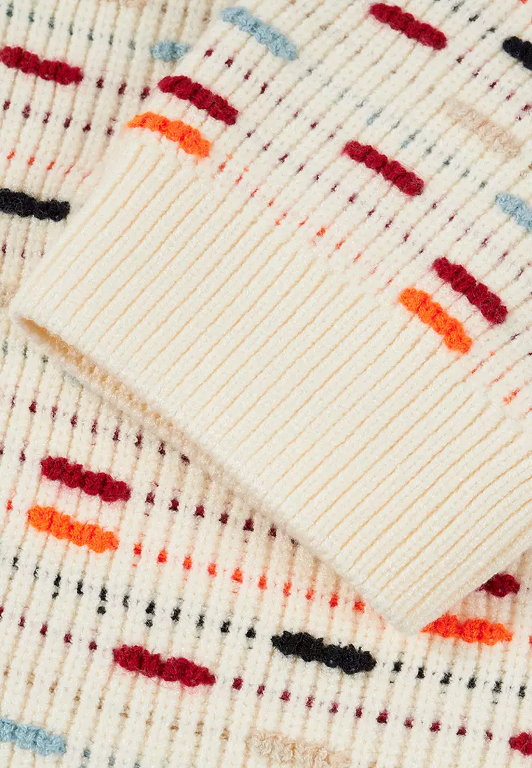 女裝刺繡鳶尾花LOGO 馬年主題拼色開襟毛衣