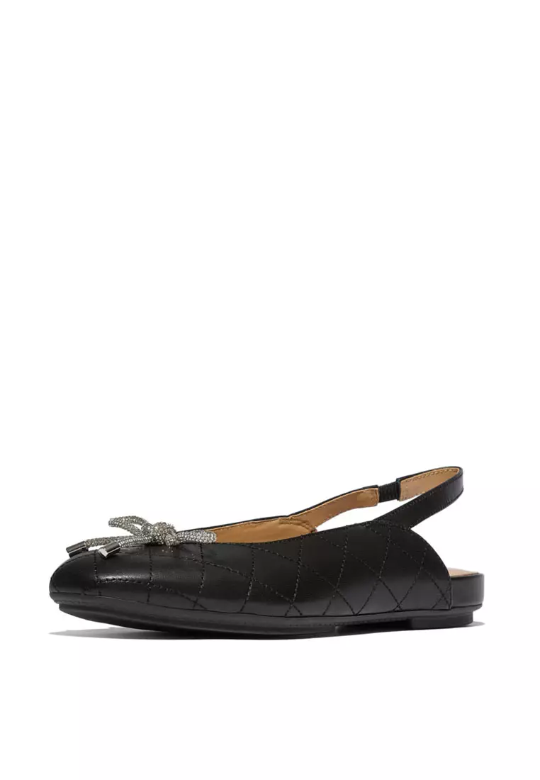 DELICATO Women's Crystal-Bow Quilted-Leather Slingbacks - Black (E3G-001)