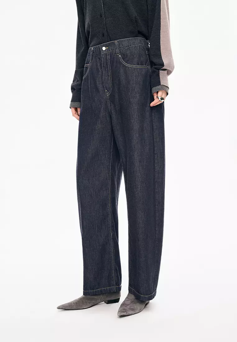 Banana Fit Drawstring Cuffed Denim Extra-Long Pants
