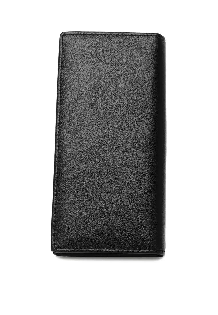 Genuine Leather RFID Long Wallet - Black