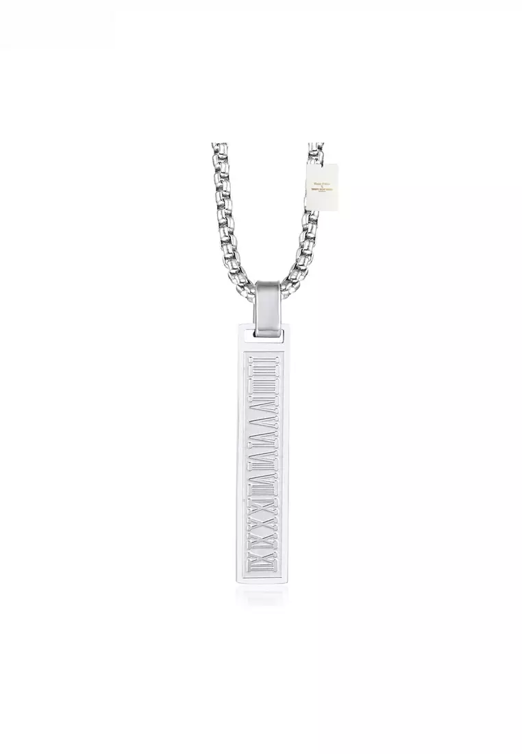 Titanium Steel Rectangular Bar Roman Numerals Pendant Necklace JW QX-1490