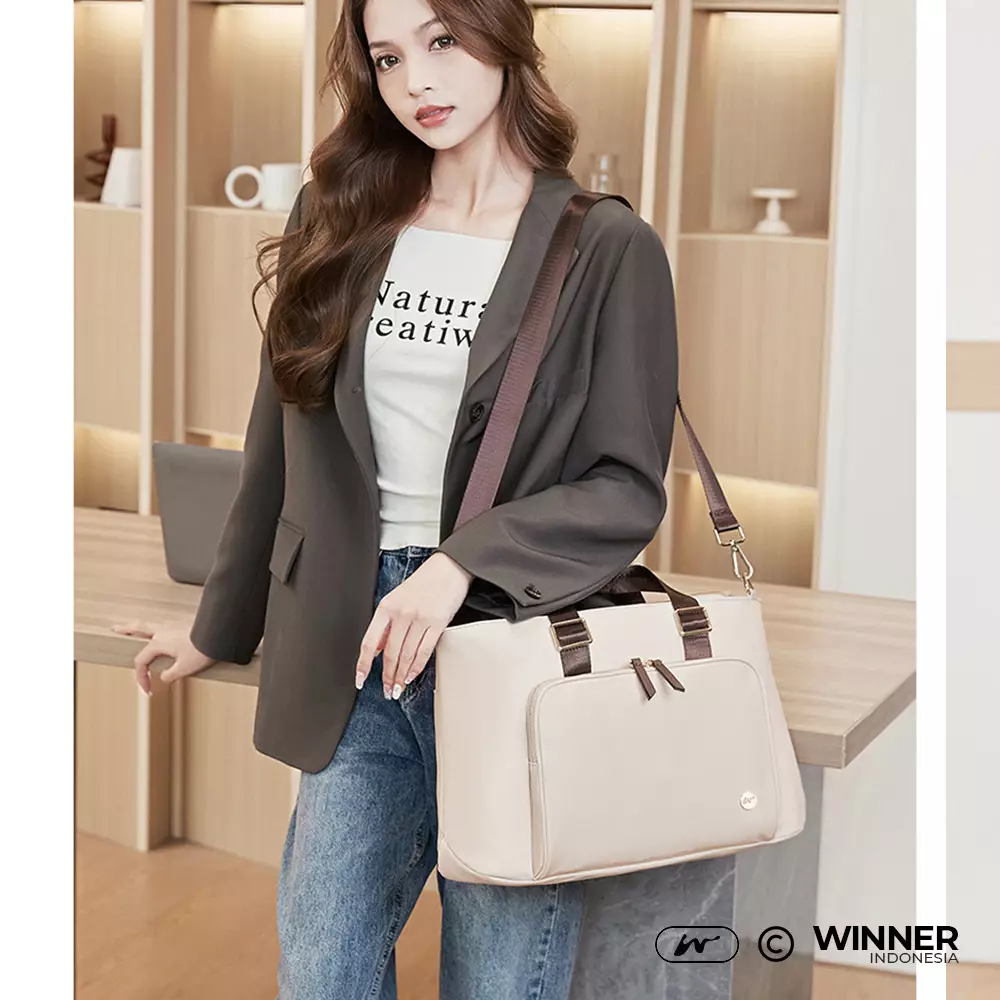 Tas Laptop 15,6 inch Bahu Selempang Nilon Oxford Anti-Air Wanita Bag (T14-014-5522) - Warna Khaki 15,6 inch