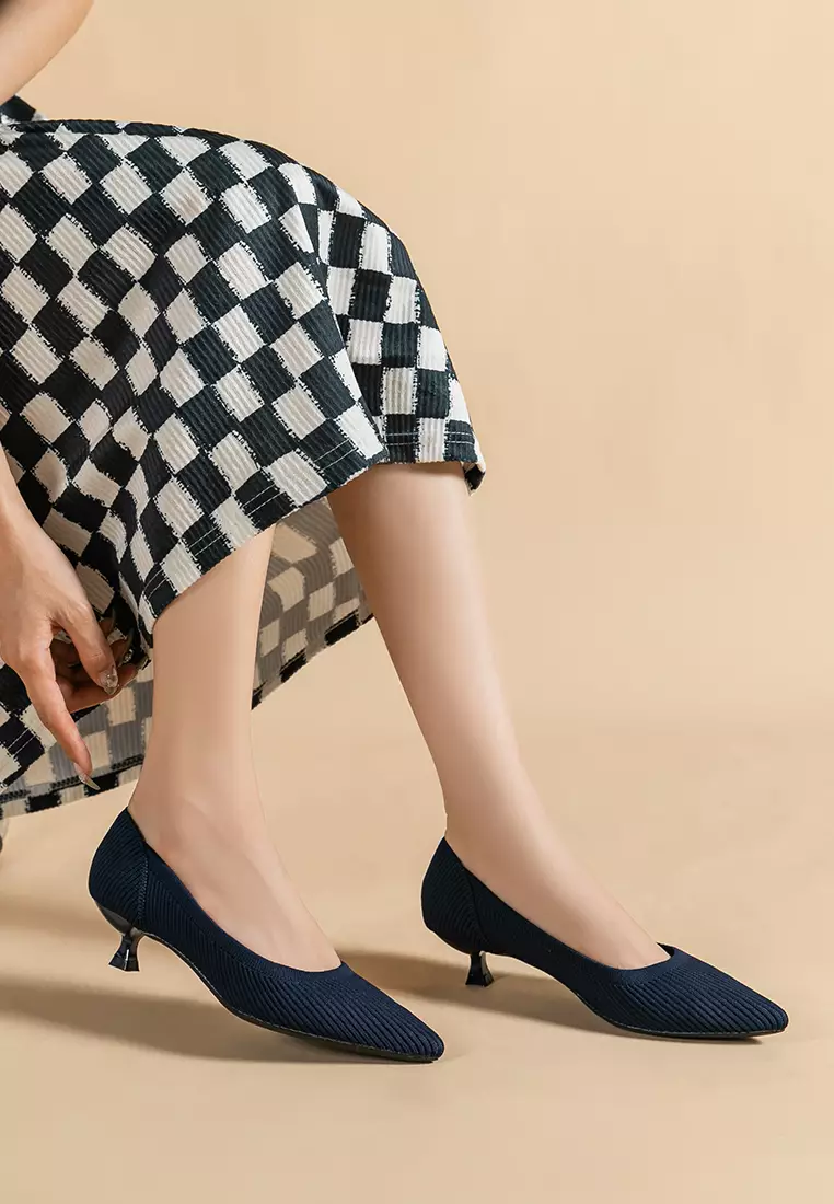 3.5CM ‌Pointed-toe Fly Knit‌ Kitten Heels‌ TJ1507