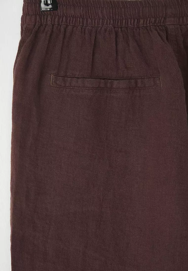 Brown Limited Edition 100% Linen Regular Fit Shorts & Bermuda TMNSS24SR00050