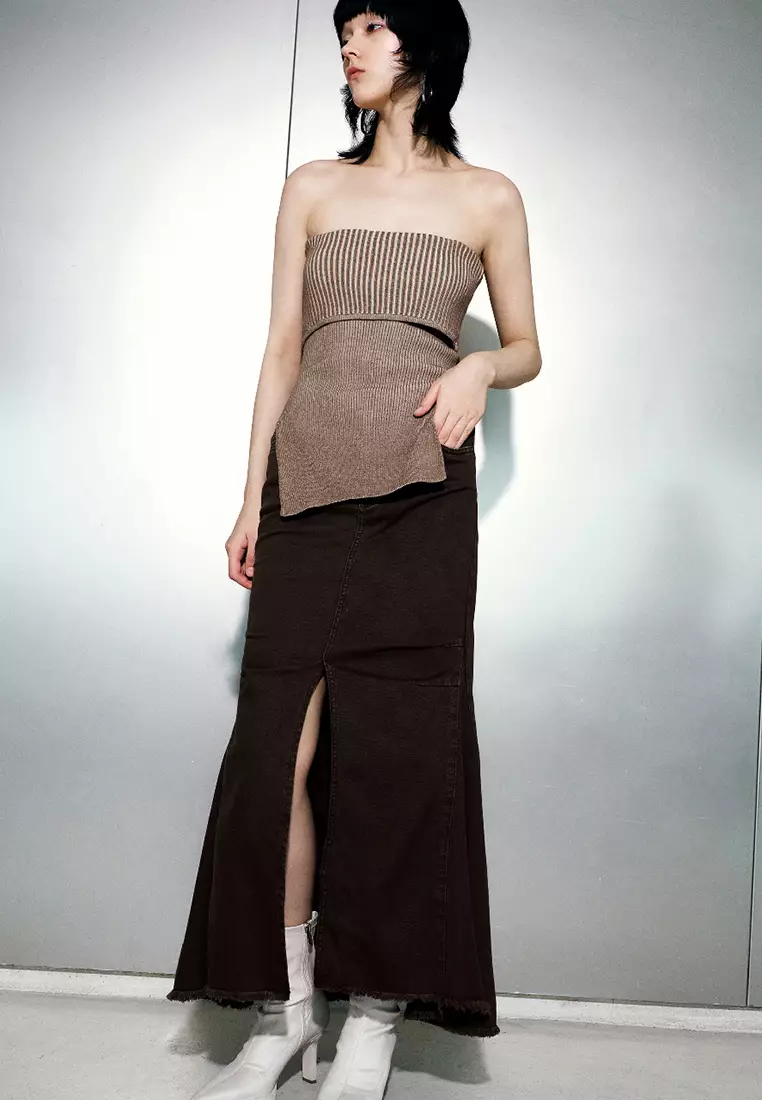 女装时髦辣妹风一字领抹胸小小织针织衫