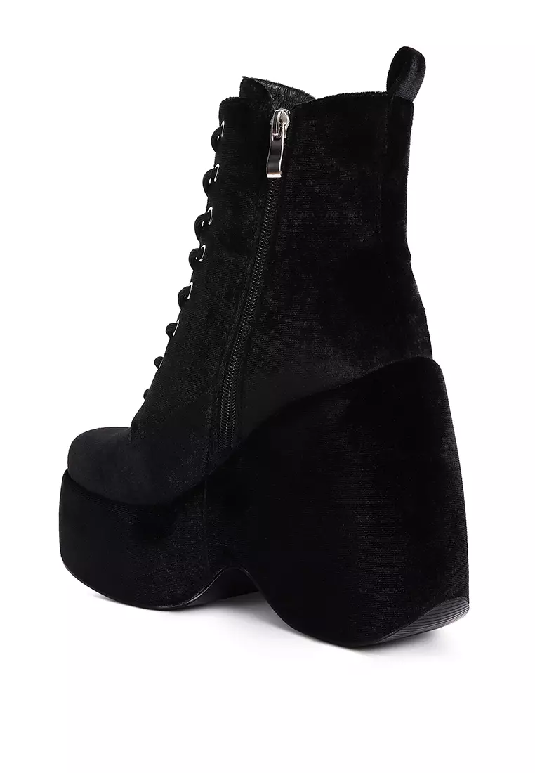Buy Rag & CO. Black High Platform Velvet Ankle Boots 2024 Online