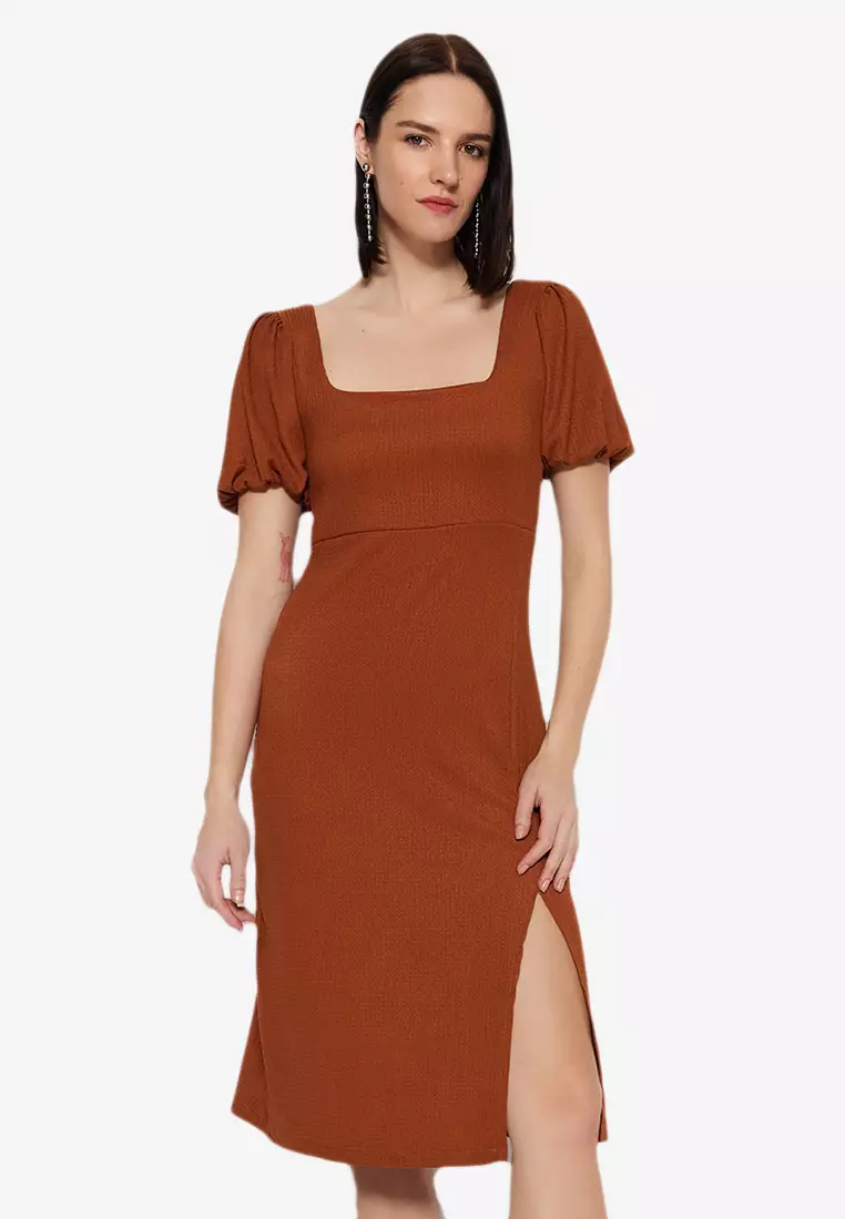 Jual Trendyol Balloon Sleeves A-Line Slit Dress Original 2023 | ZALORA  Indonesia ®