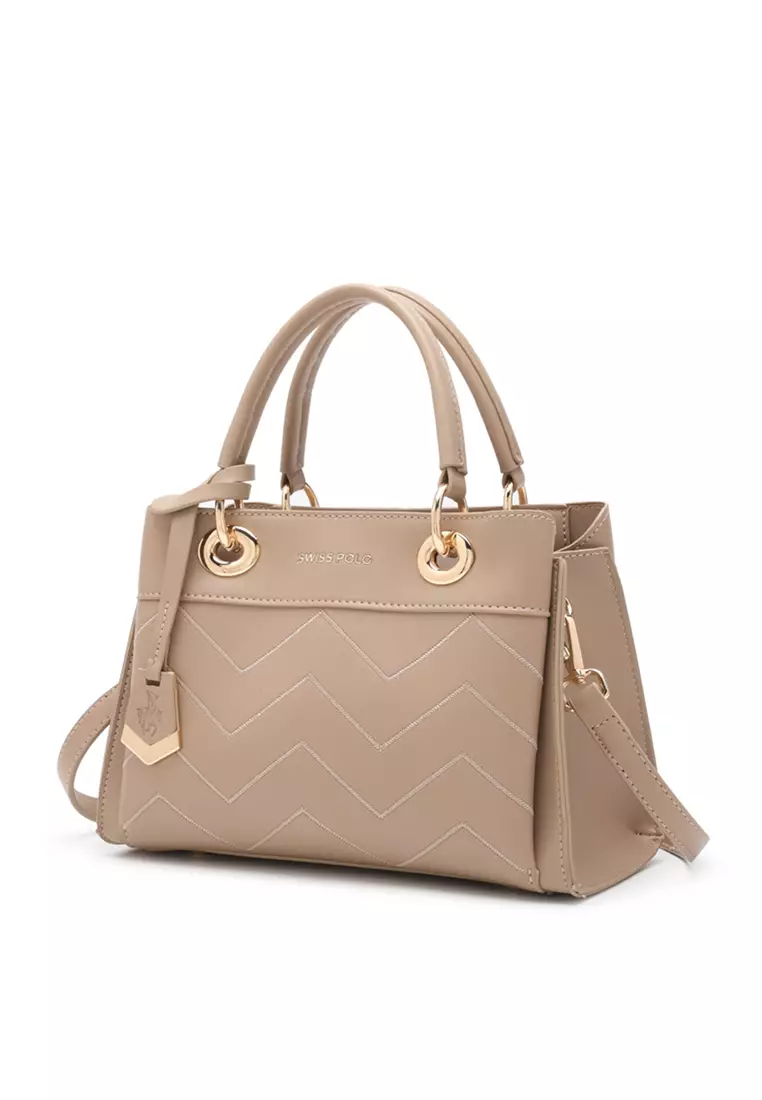 Women's Zig Zag Quilted Top Handle Bag / Crossbody Bag / Shoulder Bag (Tas Selempang Wanita / Tas Tangan Wanita / Tas Bahu Wanita) - Krem