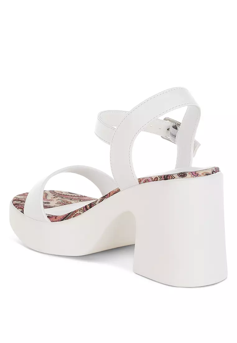 Faux Leather Pin Buckle Platform Heels in White