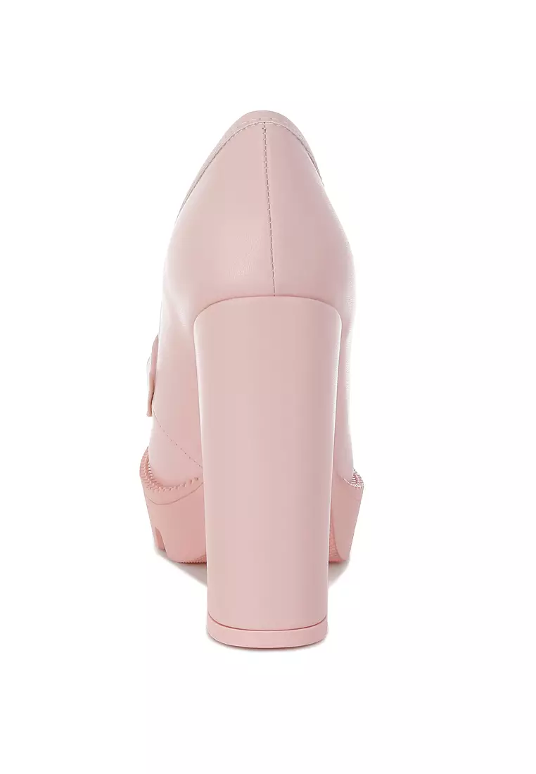 Sepatu Loafer Chunky Bertumit Rantai Warna Pink