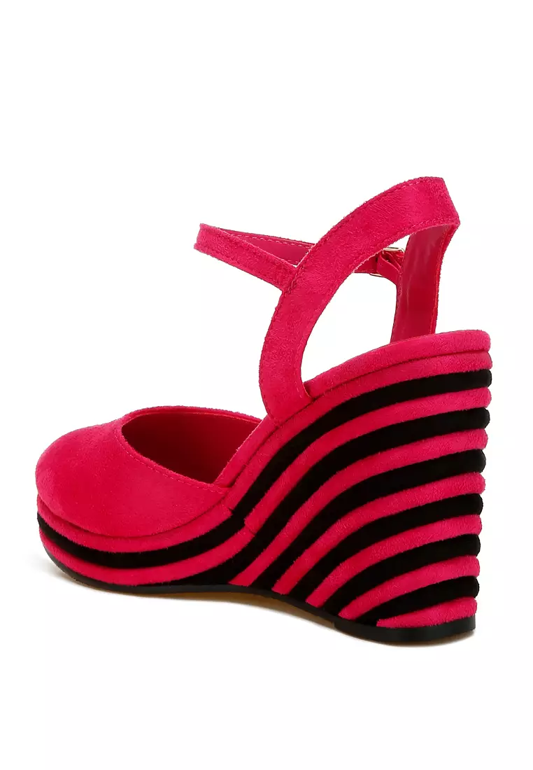 Sandal Wedge Warna Ganda dalam Warna Pink