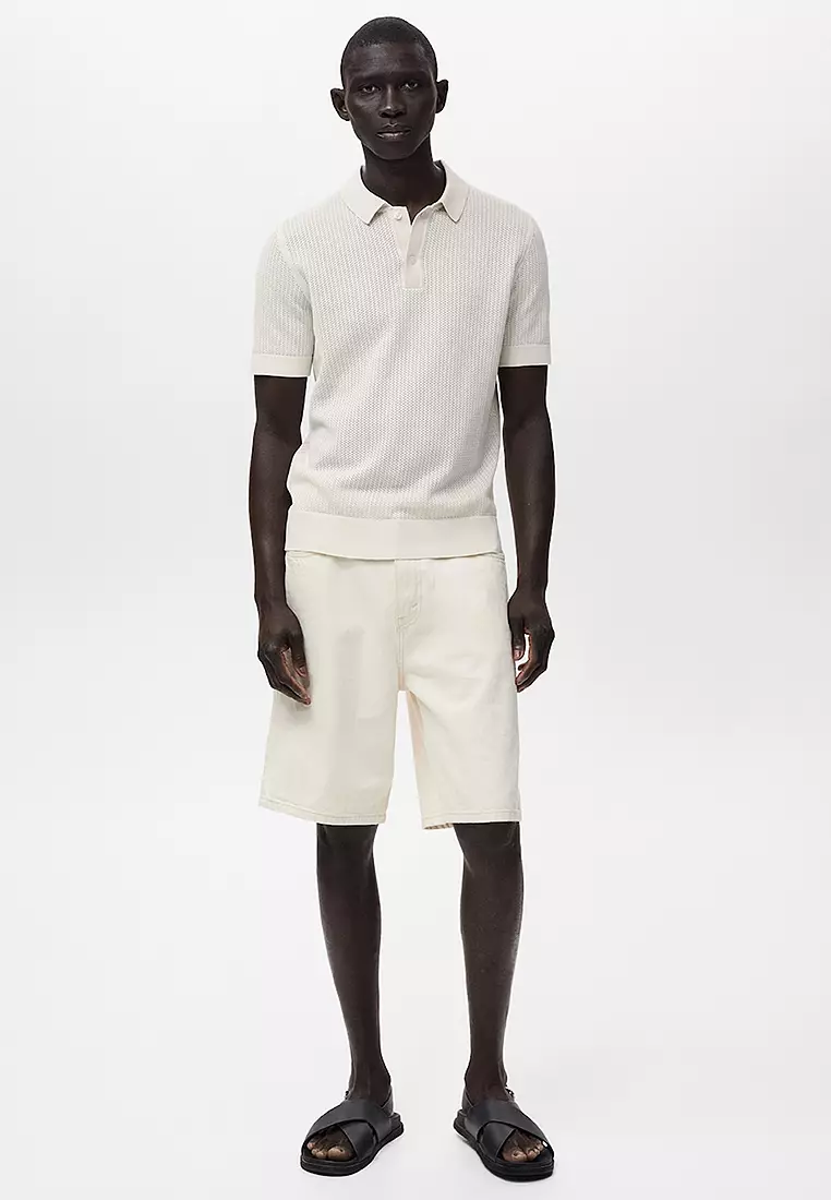 Openwork Knitted Cotton Polo Shirt