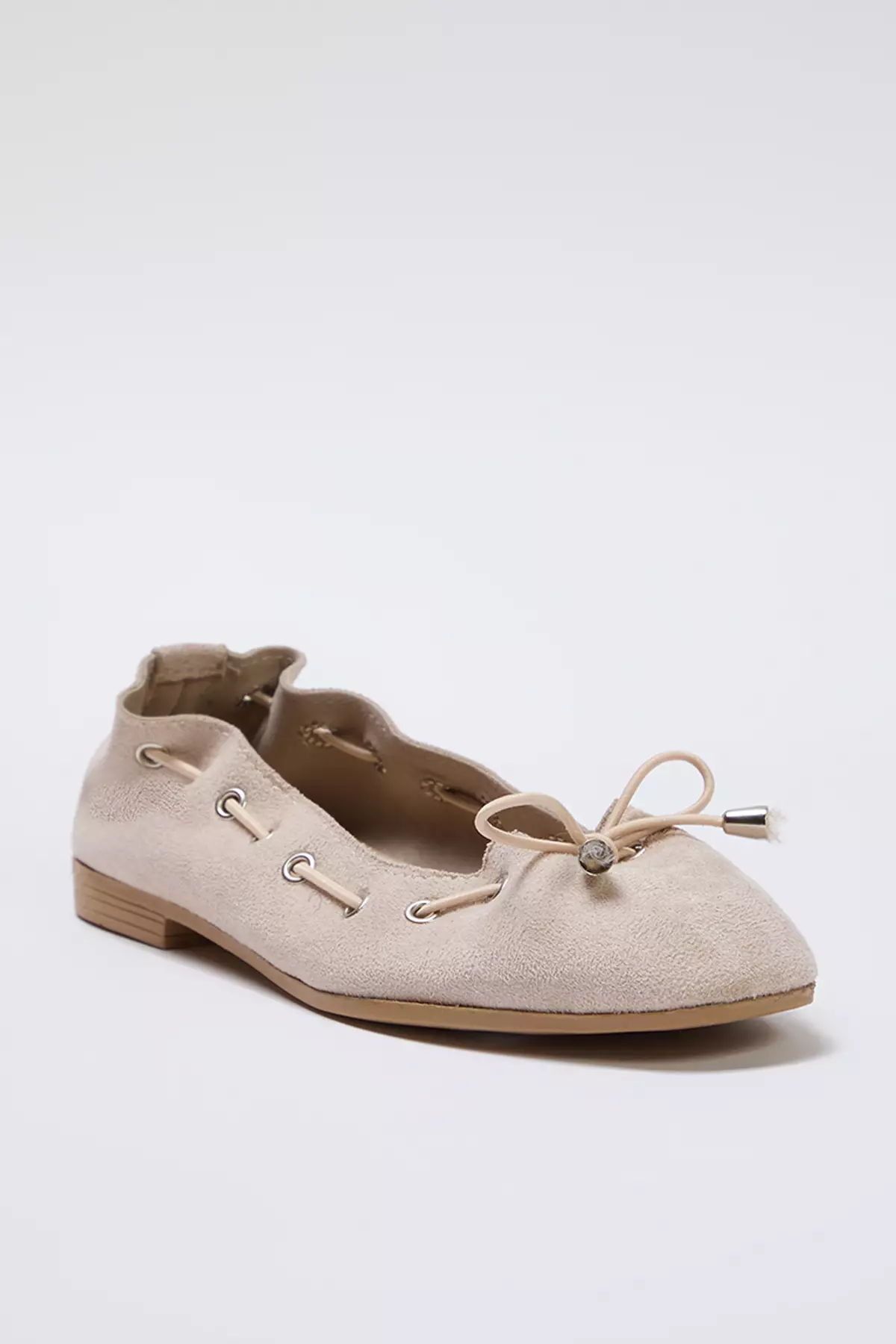 Beige Lacing Detailed Almond Toe Women's Ballerinas Takss25Be00004