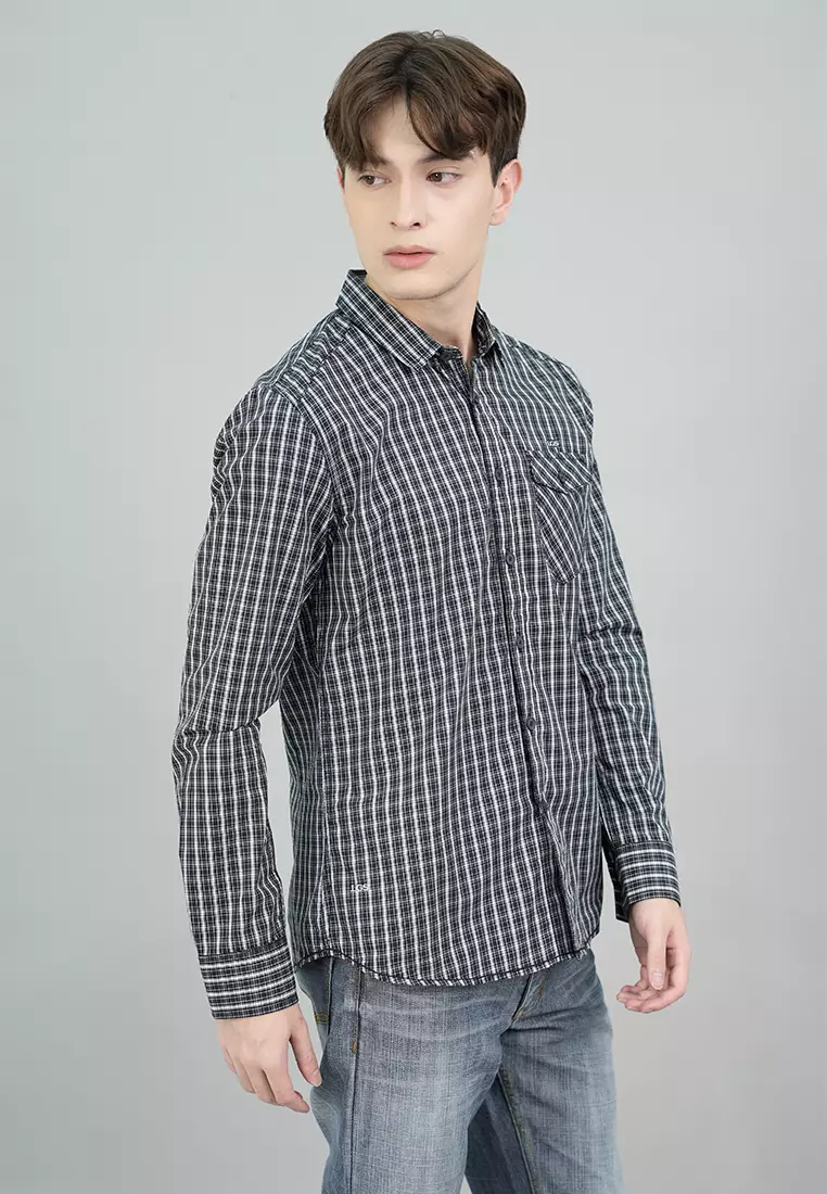 LGS - Kemeja Casual Katun Pria - Lengan Panjang - Motif Kotak-Kotak - Warna Hitam - Slim Fit - Full Kancing - JSH.390.S1178F.951.C-L/S