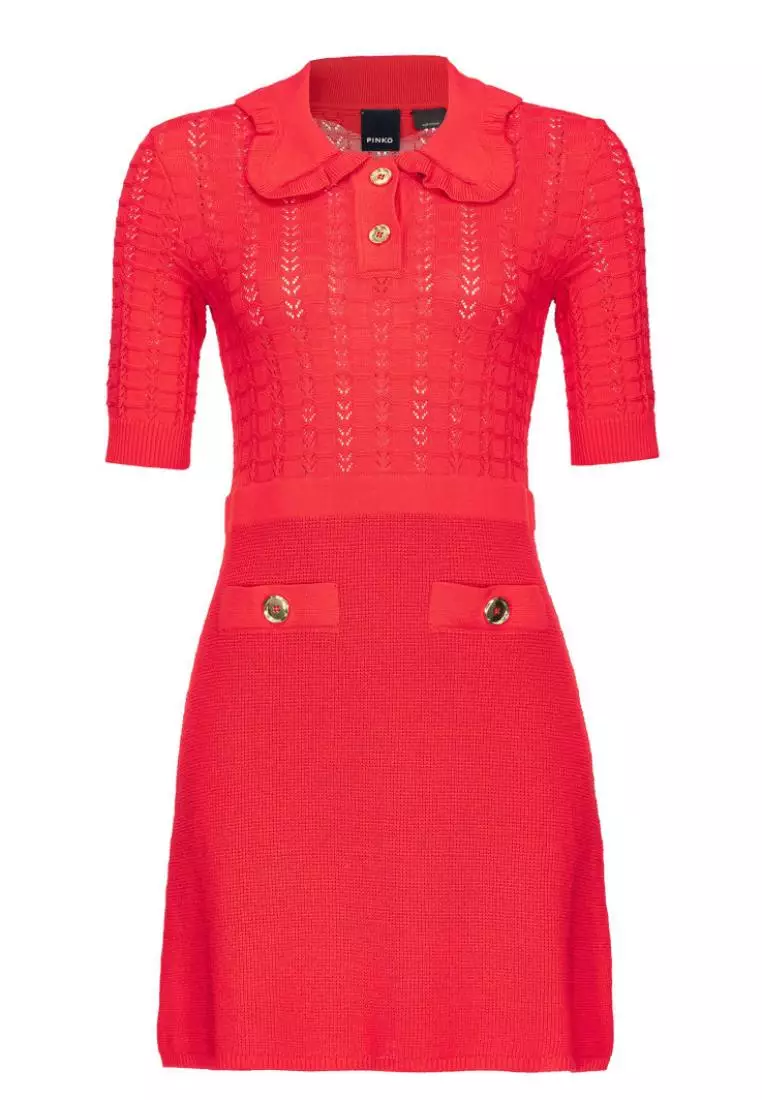 Fan-stitched knit mini dress