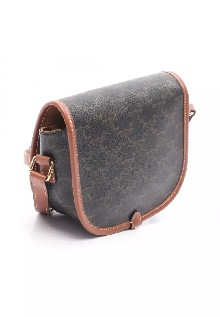 Pre-Loved Celine Folco medium bag Triomphe Shoulder bag PVC leather Dark brown Brown