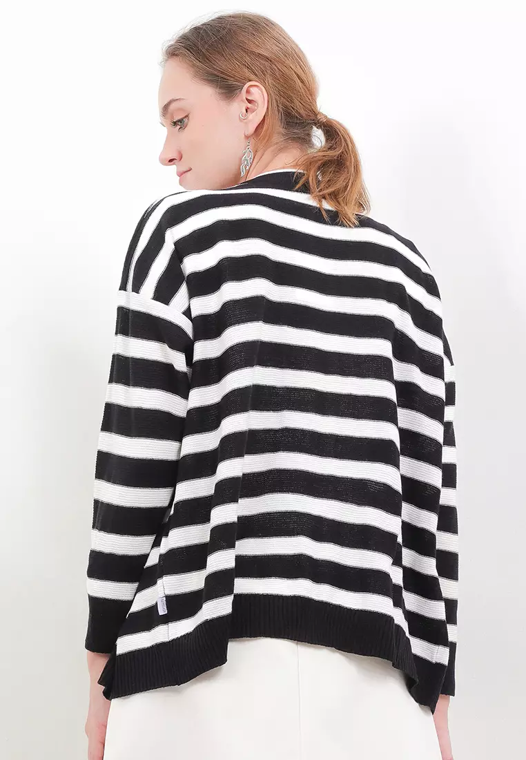 Stripe Pearl Button Cardigan