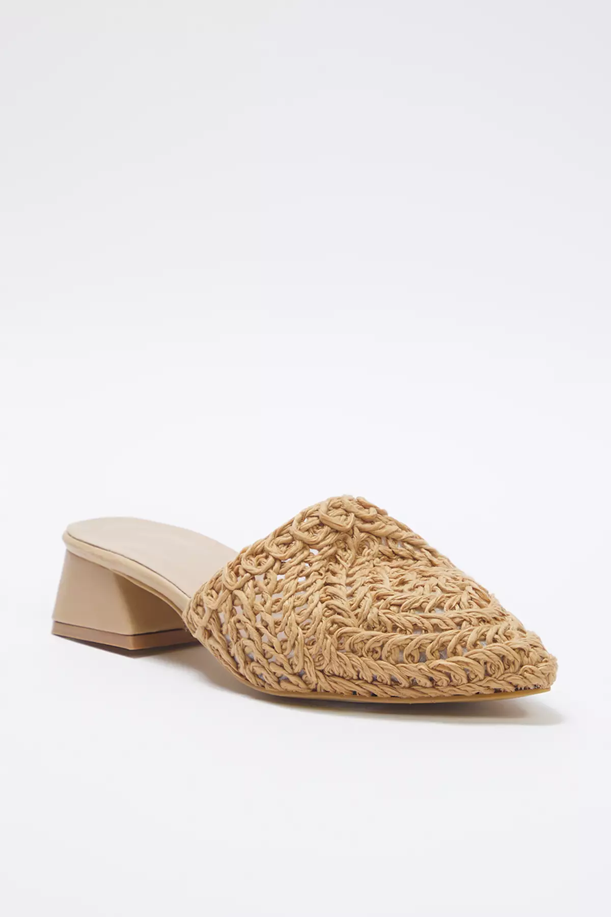 Camel Knitted Women's Mule Short Block Heeled Closed Front Slippers Takss25To00060
