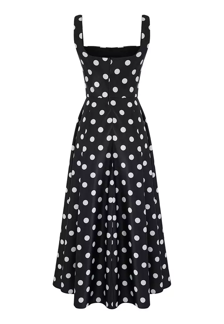 Black And White Polka Dot A Line Satin Stylish Evening Dress