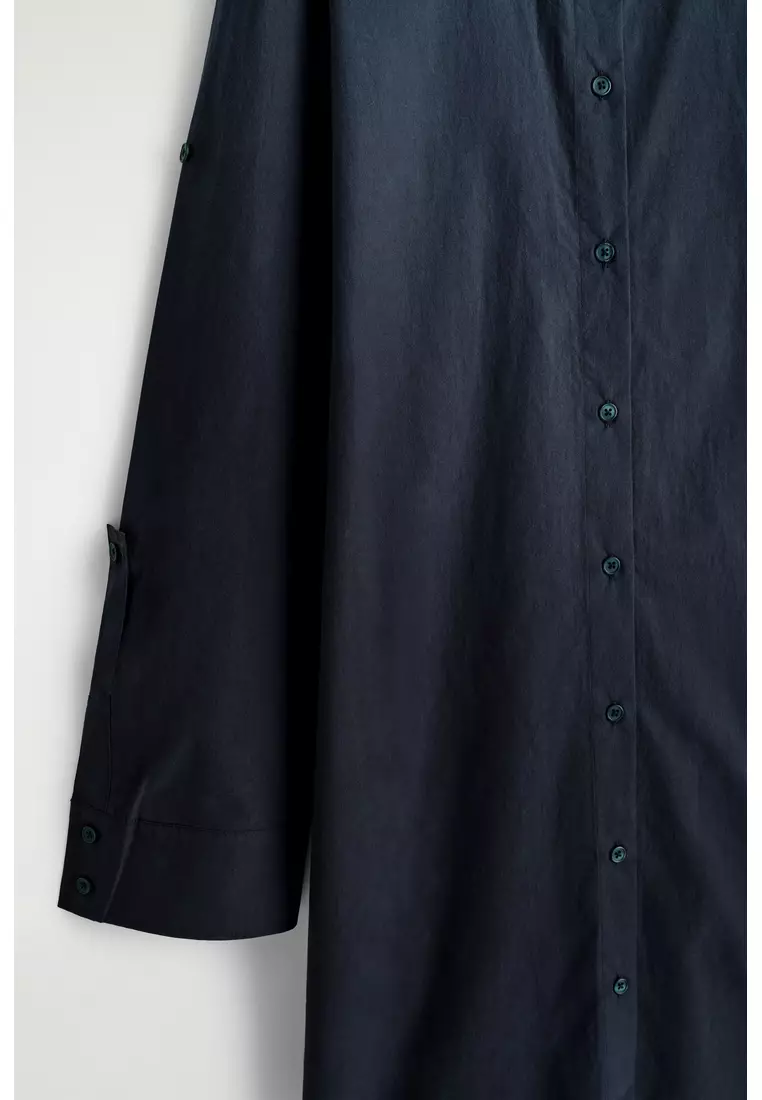 CURVED-SLEEVE COTTON MIDI SHIRT DRESS