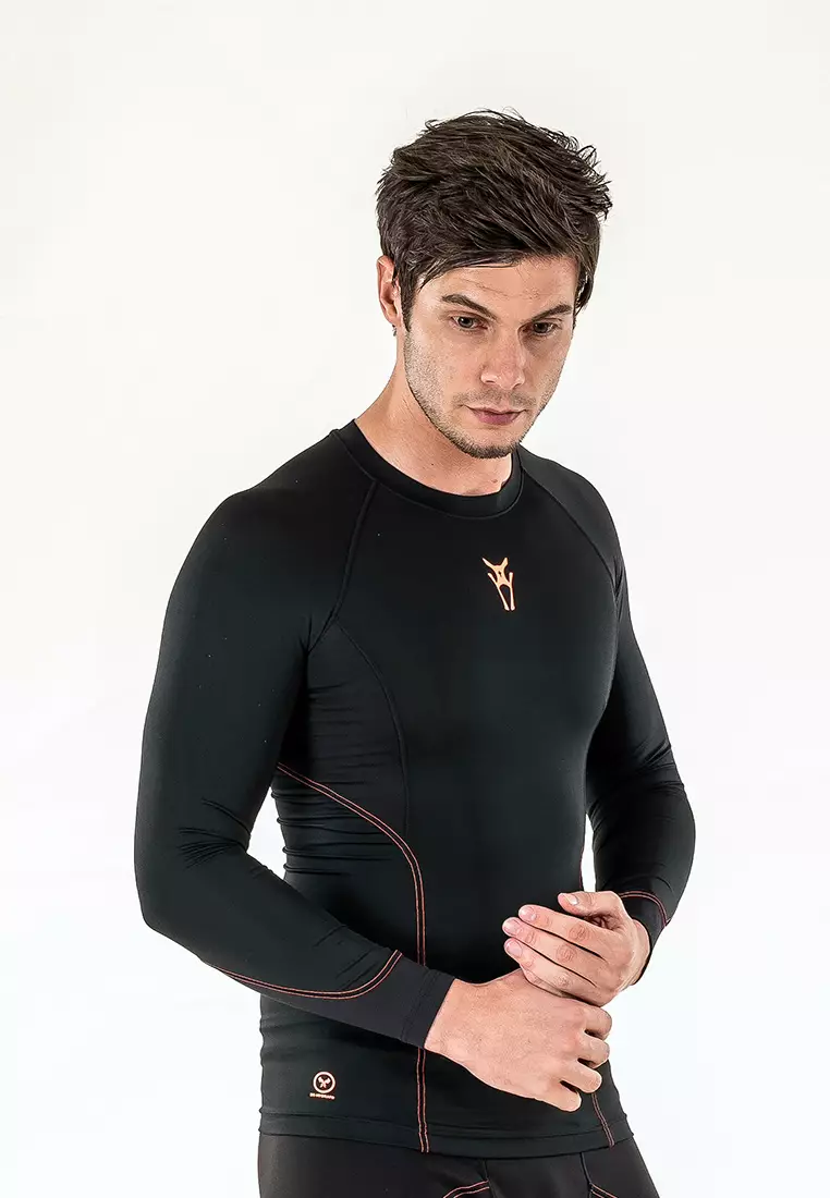 Men Diligent Compression Long Sleeve Top (Black/Orange)