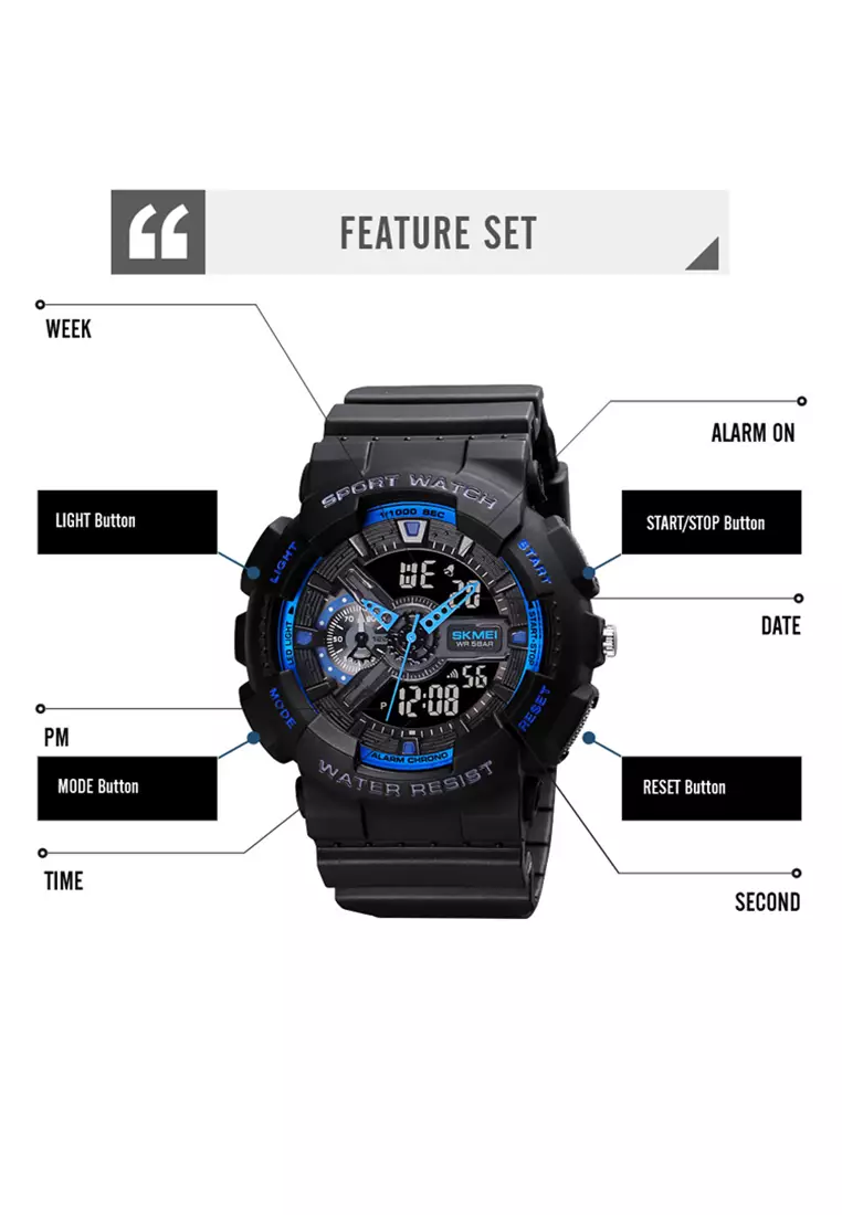 Skmei - Jam Tangan Pria - Black Blue - Resin Strap - 1688-J