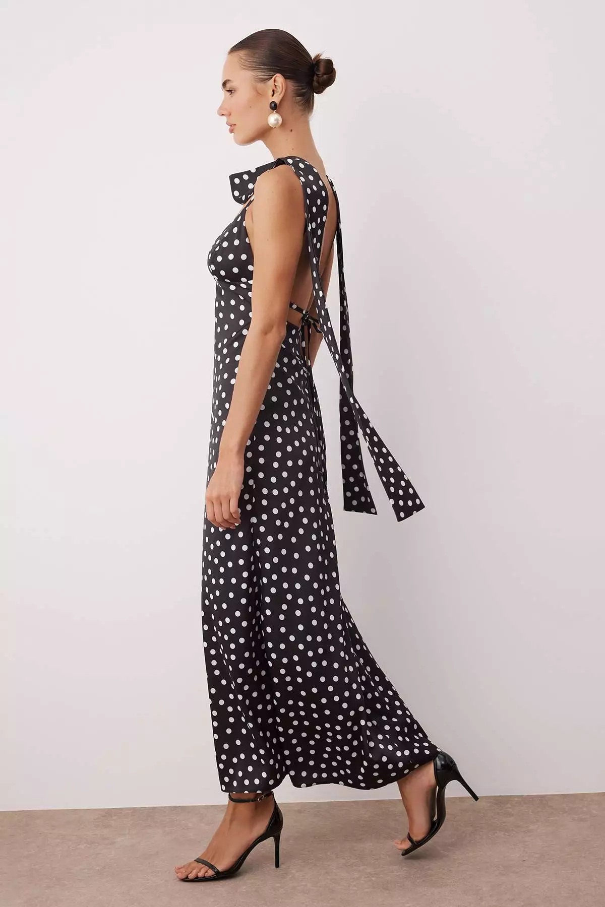 Black And White Shawl Detailed Satin Woven Maxi Evening Night Graduation Dress Tprss25El00312