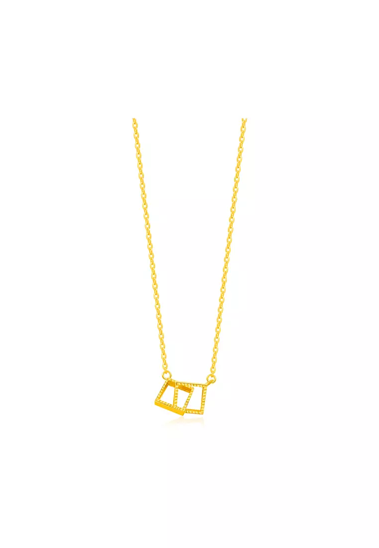 916/22K Gold Plain Double Square Interlocking Pendant Necklace Set RK182B