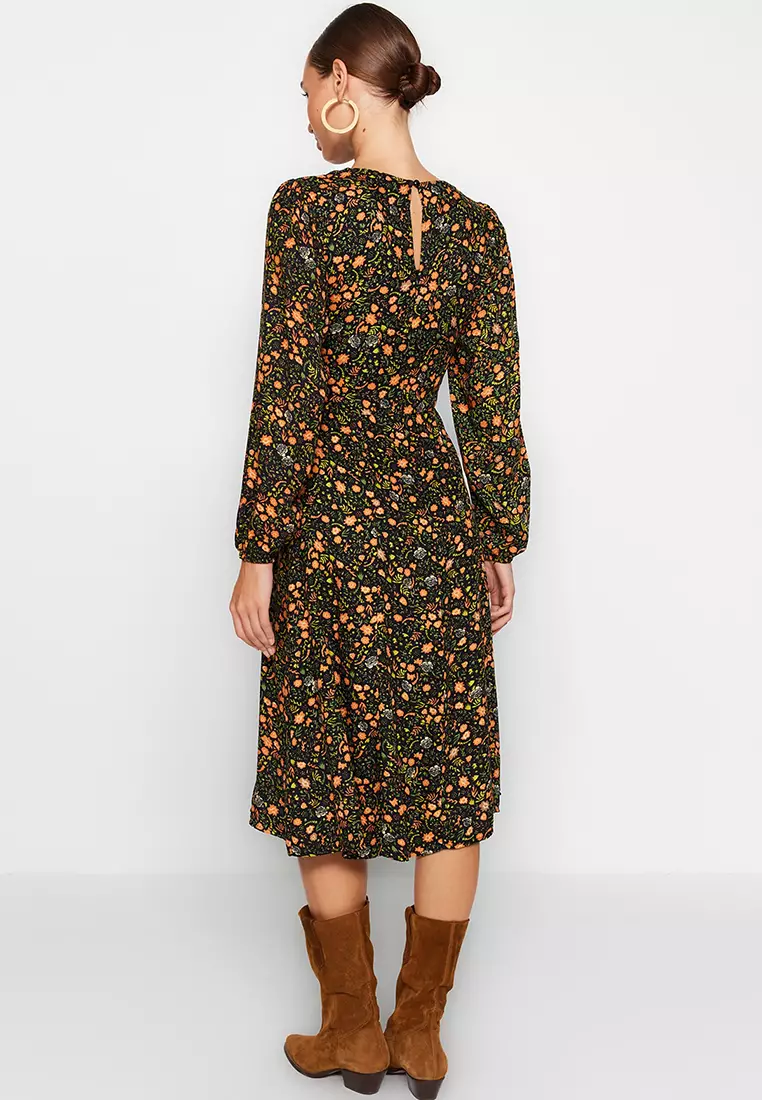 Slit Patterned Midi Dress