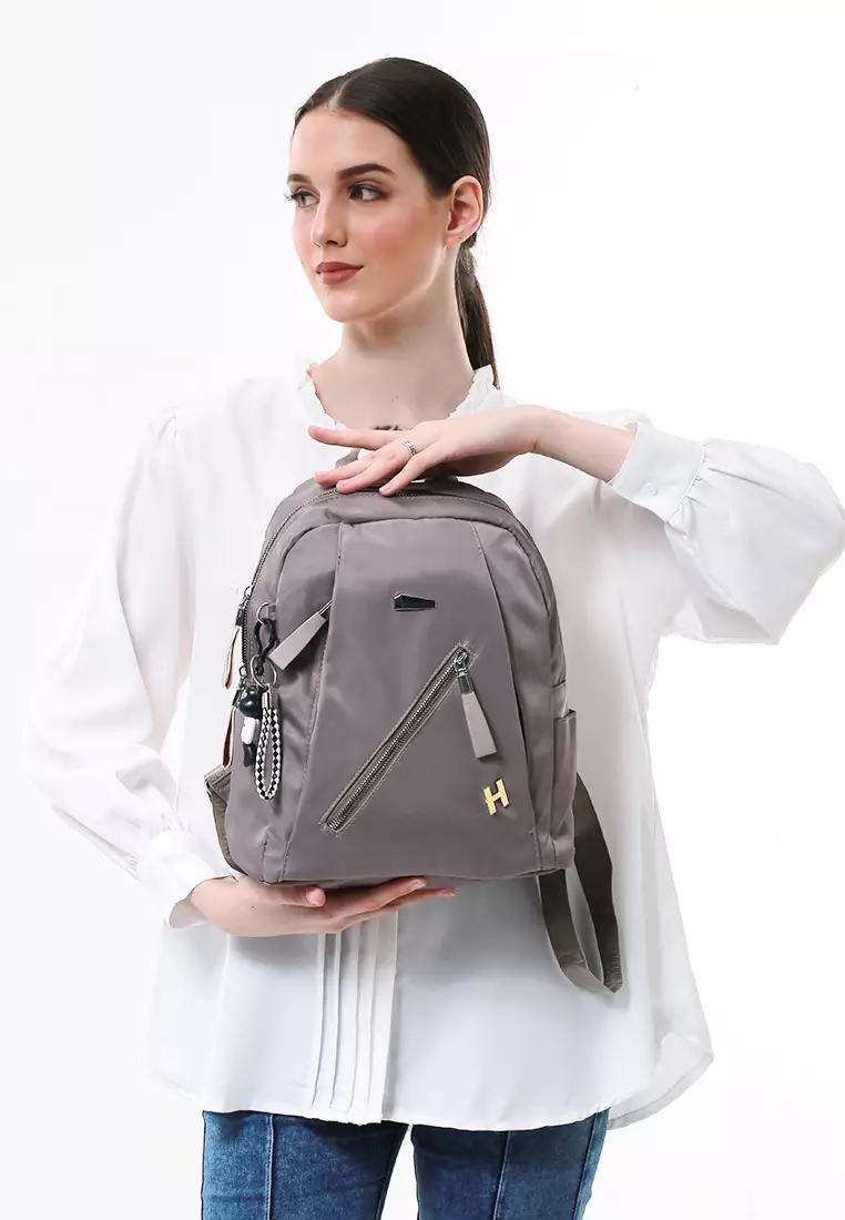 Cellyn Tas Ransel Wanita Plain Motive Backpack Many Pocket Material Nylon ORIGINAL - Gray
