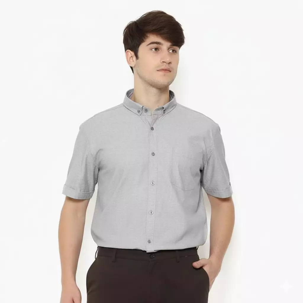 Lawell Kemeja Pria Lengan Pendek Polos Bahan Katun Warna Abu – MAXWELL
